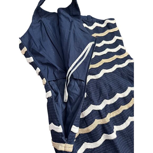 Lilly Pulitzer Tylar One-Shoulder Mini Dress Navy White &‎ Gold Striped Size 6 - Picture 8 of 11